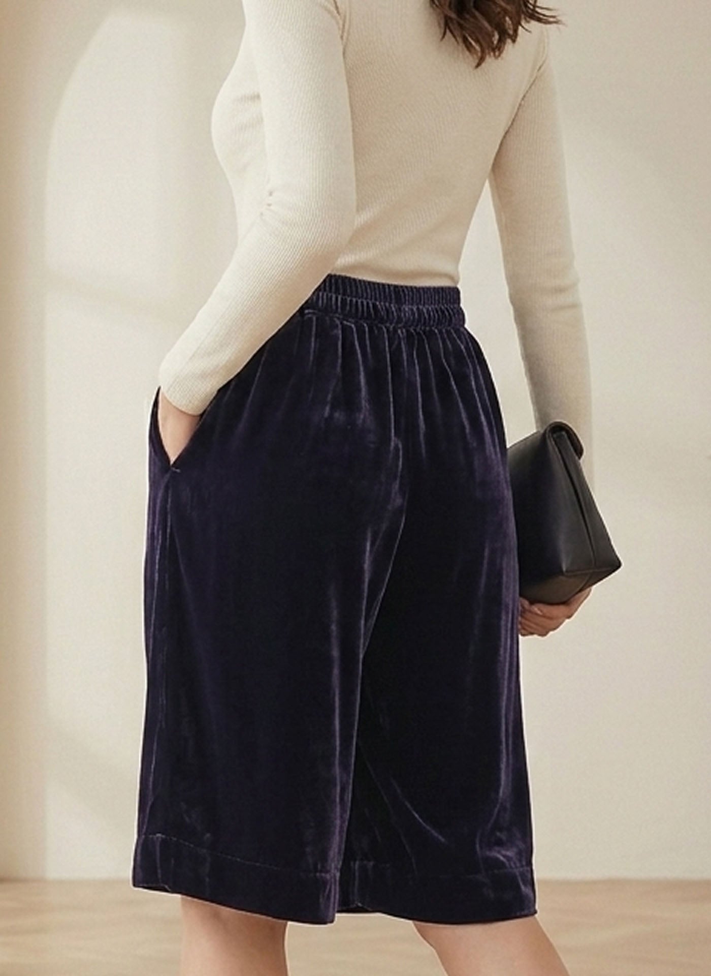 Silk Velvet Shorts #color_Deep Purple