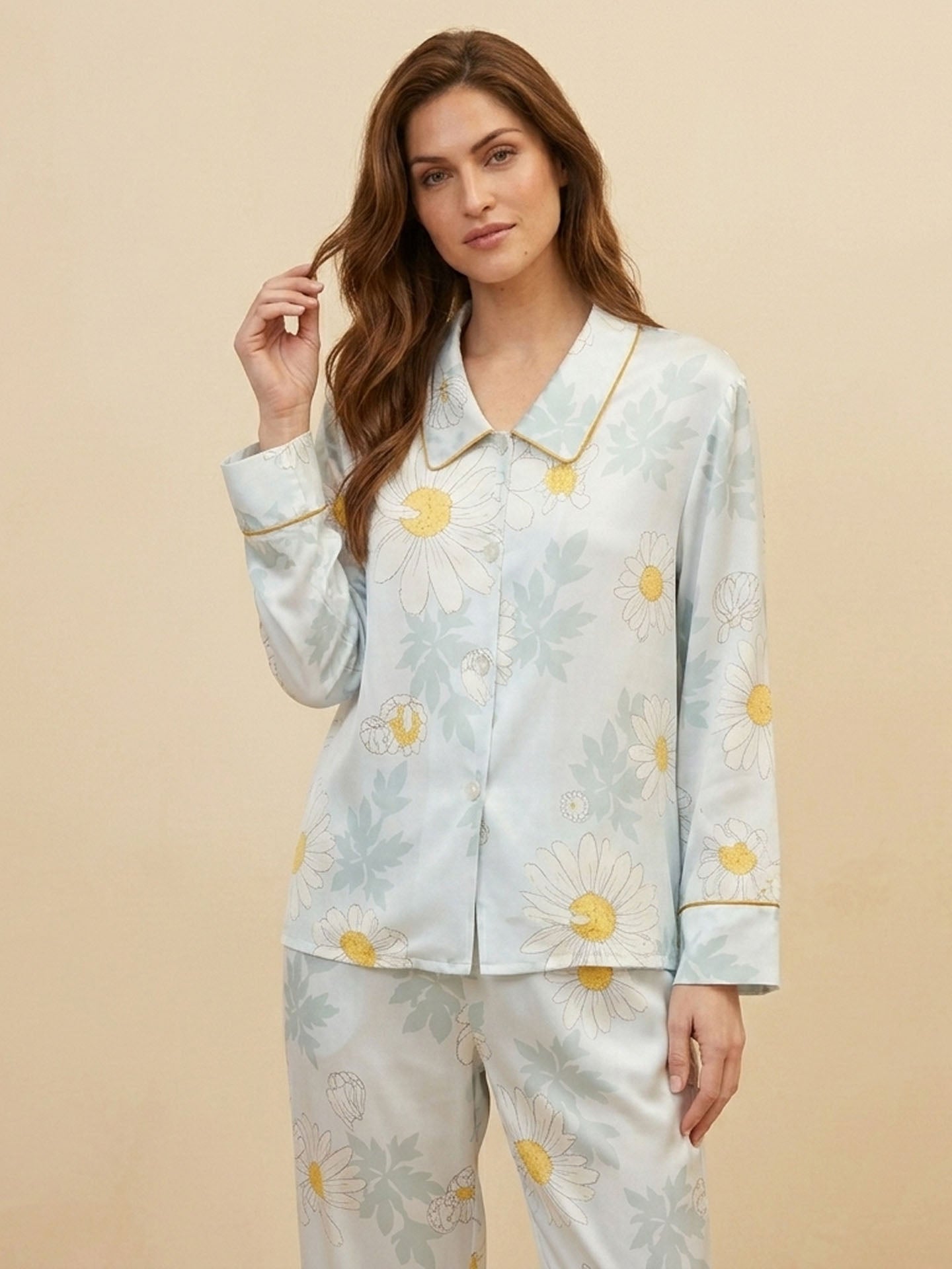 Daisy Print Long Sleeve Trousers Set #color_Daisy Print