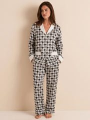 Classic Contrast Houndstooth Print Long Sleeve Trousers Se#color_Houndstooth print