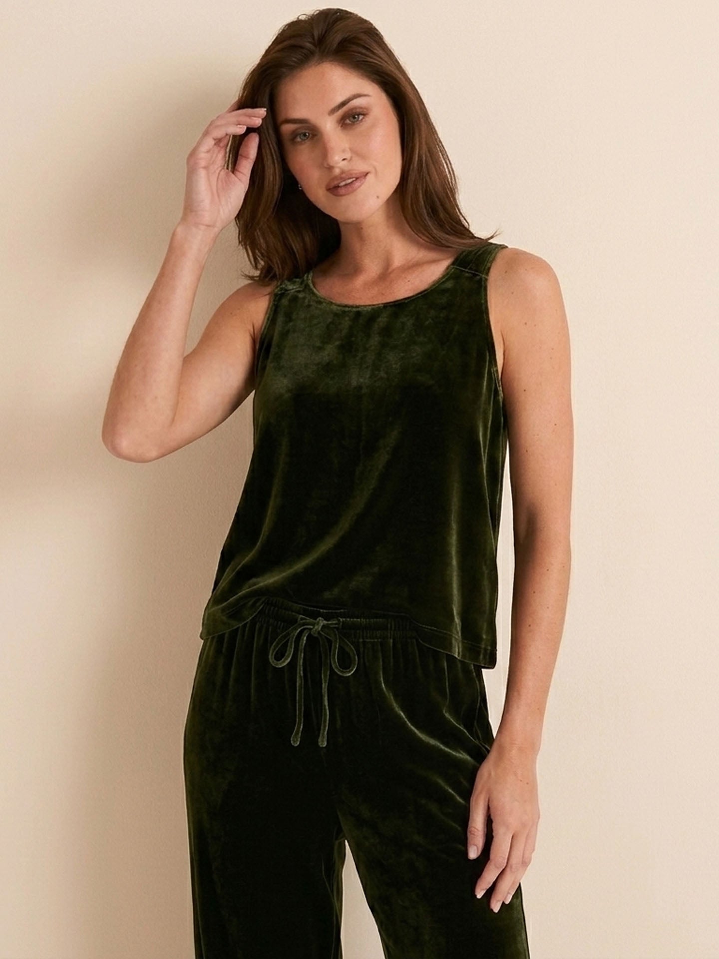 Silk Velvet Vest Set#color_Dark Green