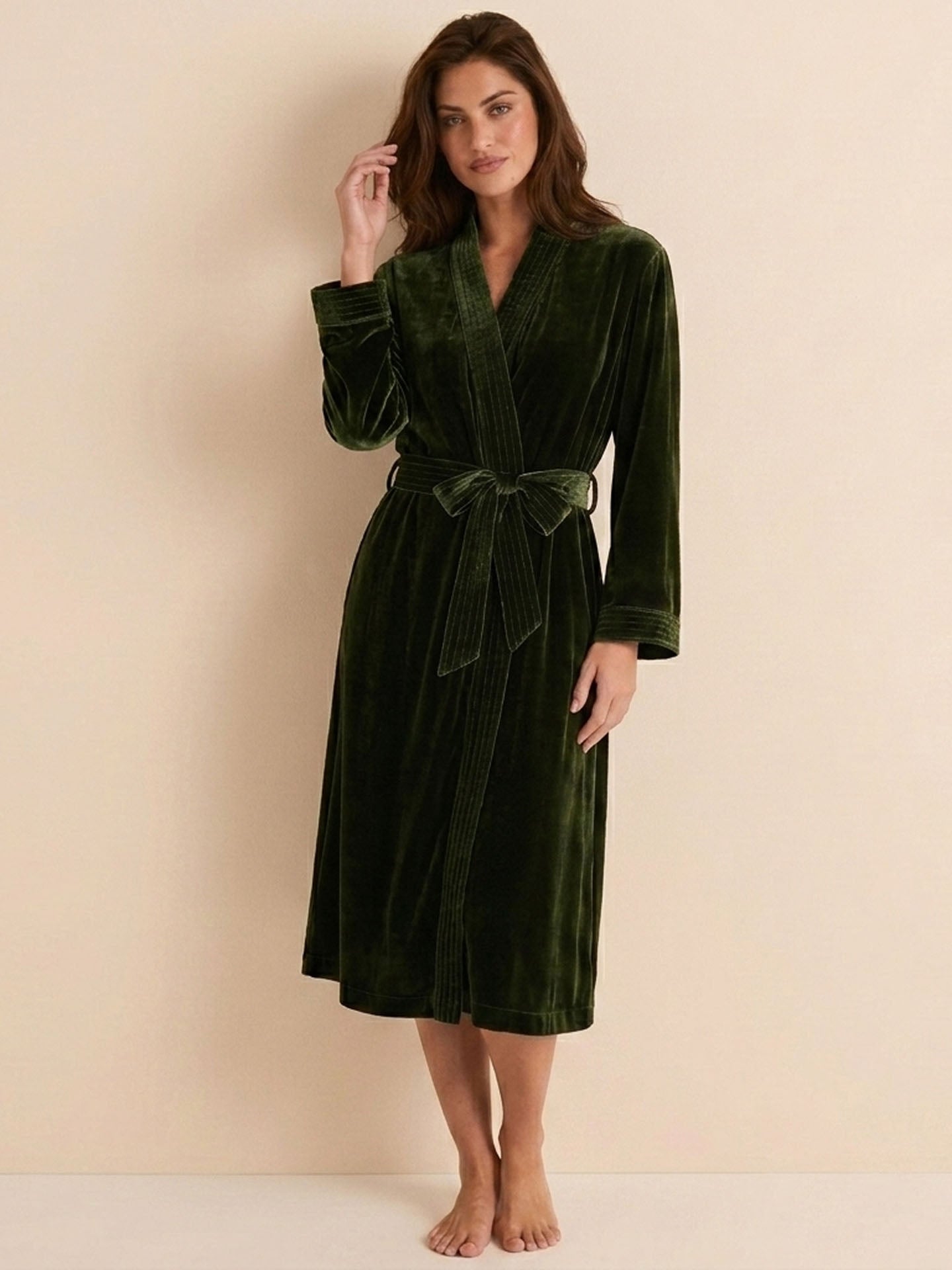 Silk Velvet Robe #color_Dark Green