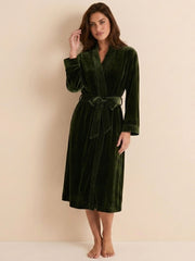 Silk Velvet Robe #color_Dark Green