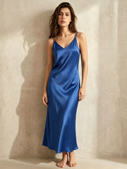 Silk Casual Suspender Dress #color_Teal