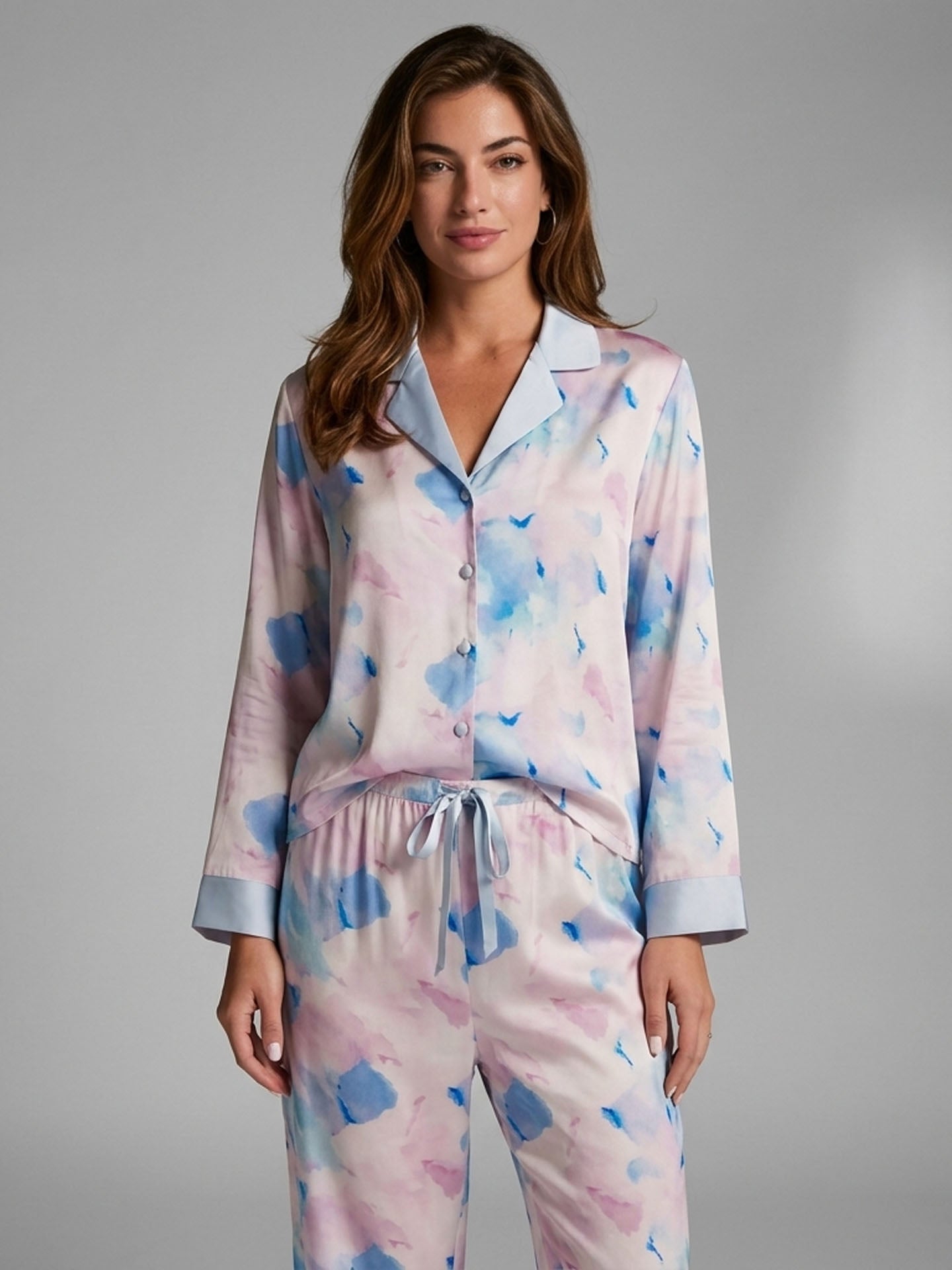 Watercolor Print Long Sleeve Trousers Suit #color_watercolor print