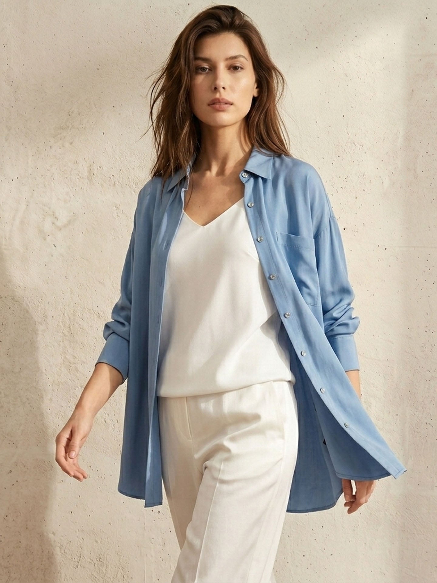 Versatile silk crepe de chine shirt #color_Dusty Blue