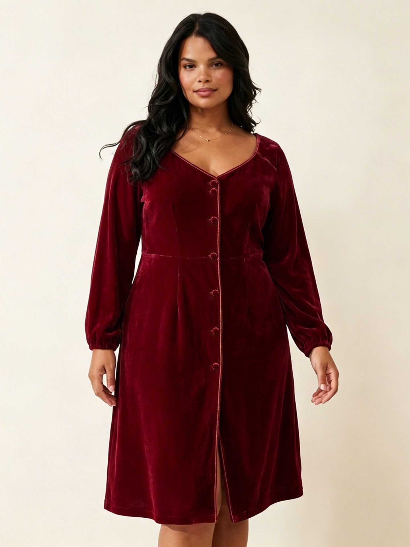 Silk Velvet Dress#color_ Burgundy