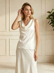 Sleeveless Cowl-Neck Stretch Silk Camisole#color_Ivory White