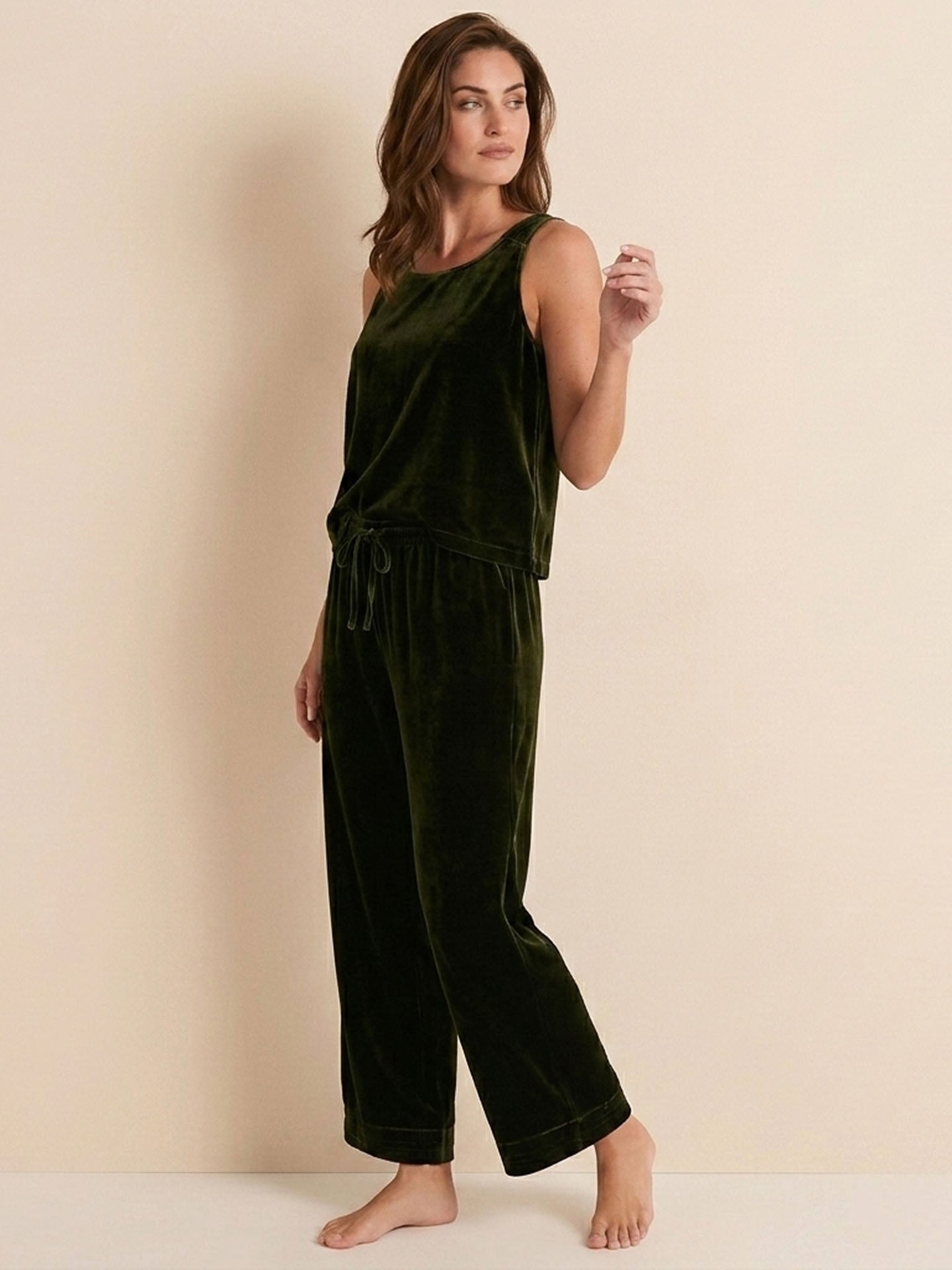 Silk Velvet Vest Set#color_Dark Green