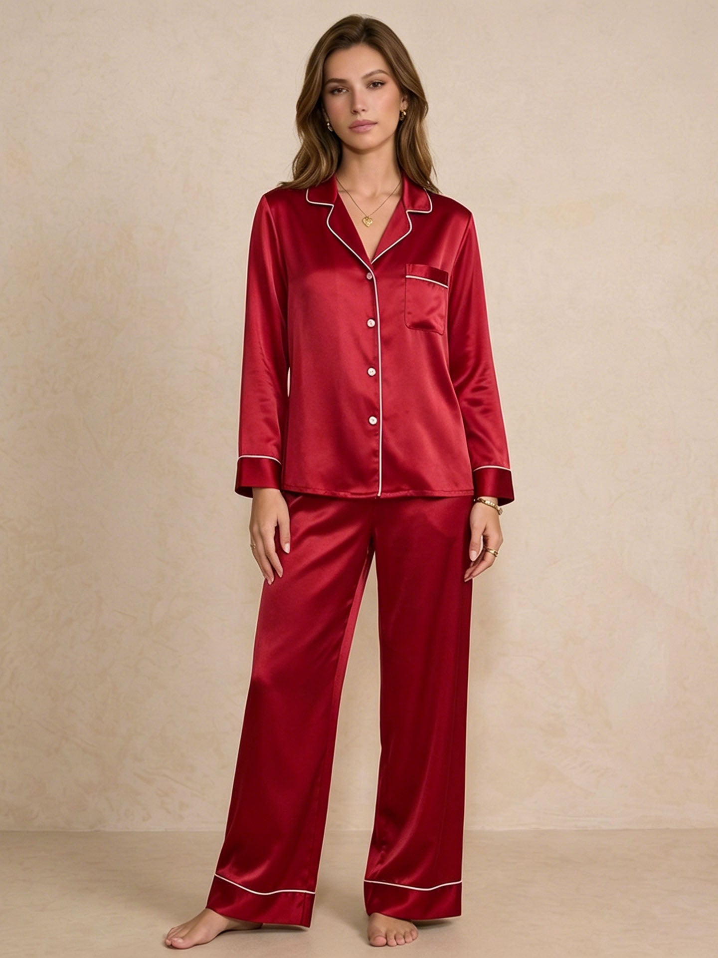 Classic Silk Long Sleeve Long Pants Pajama Set