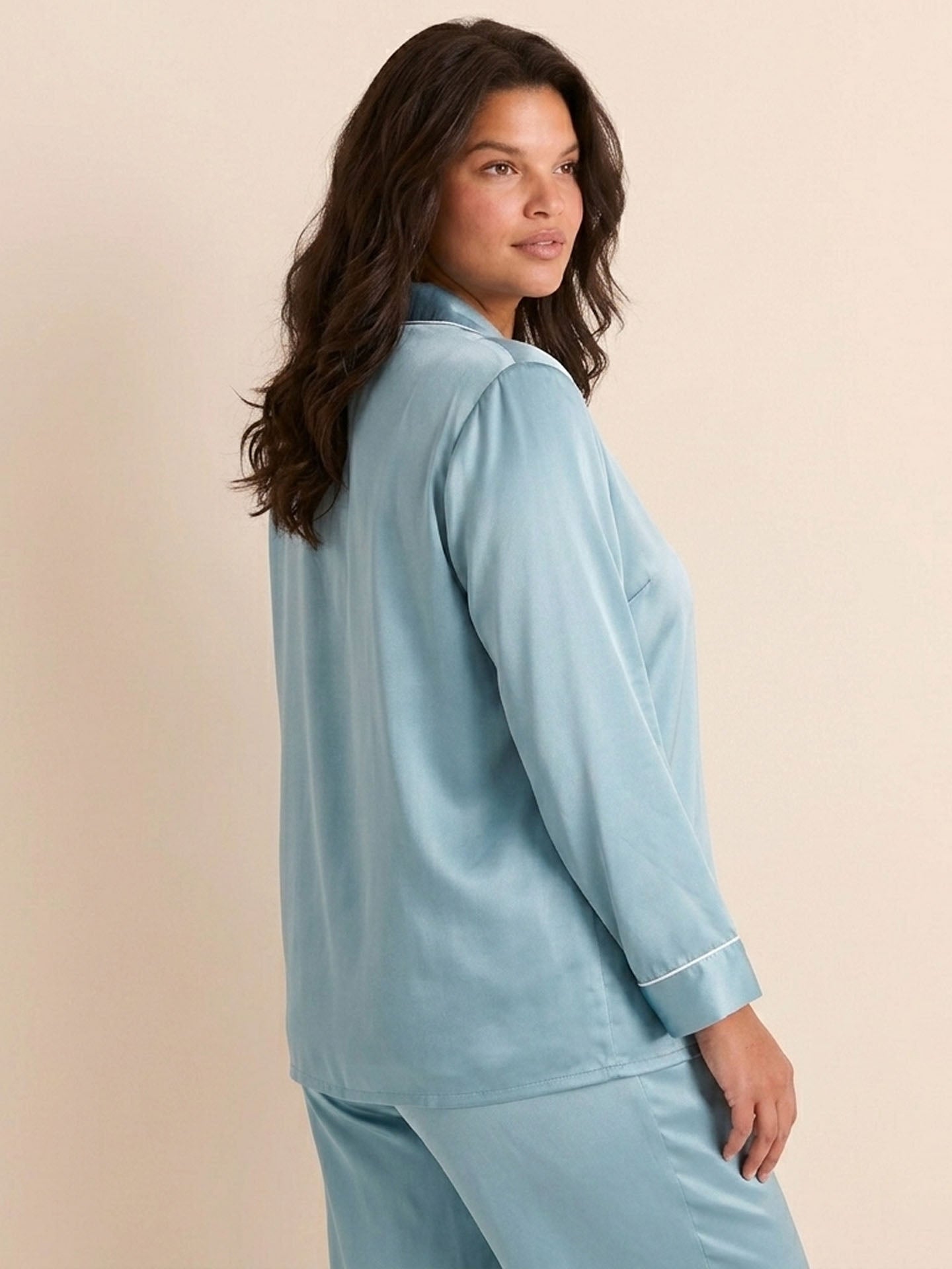 22 Momme Fashionable Long-sleeved and Long-pants Silk Suit #color_Dusty Blue