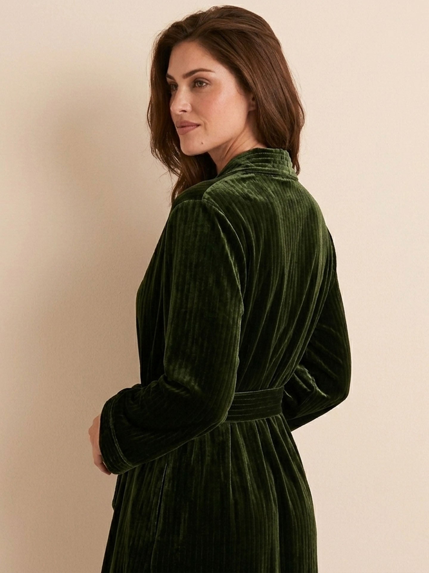 Silk Velvet Robe #color_Dark Green