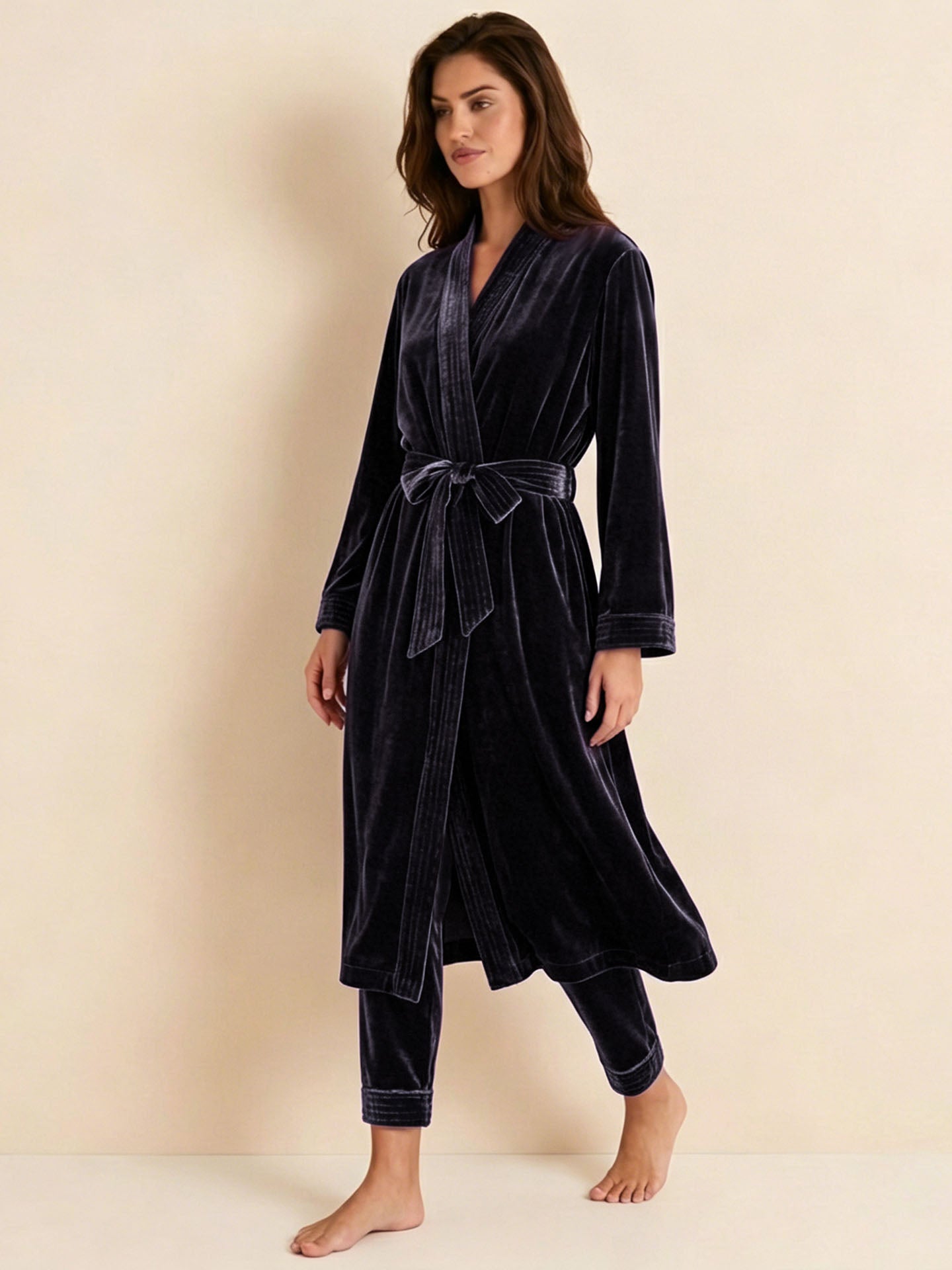 Silk Velvet Robe #color_Dark Purple