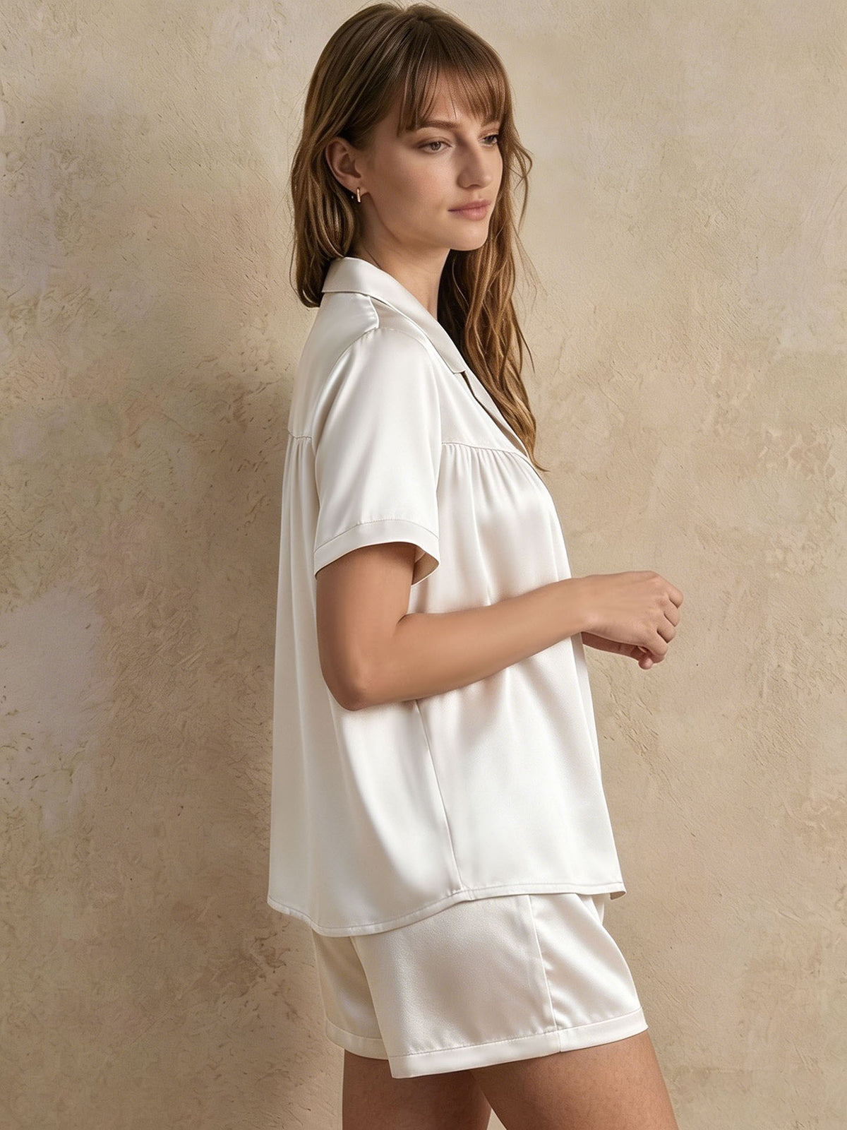 Silk Short-sleeved Shorts Suit#color_Pearl Gray