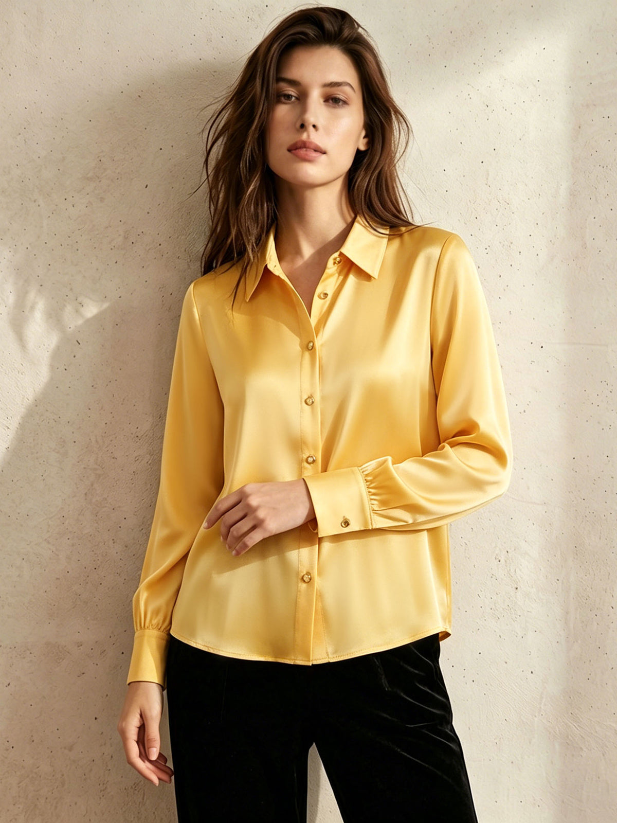 Stretch silk double joe shirt#color_Mustard