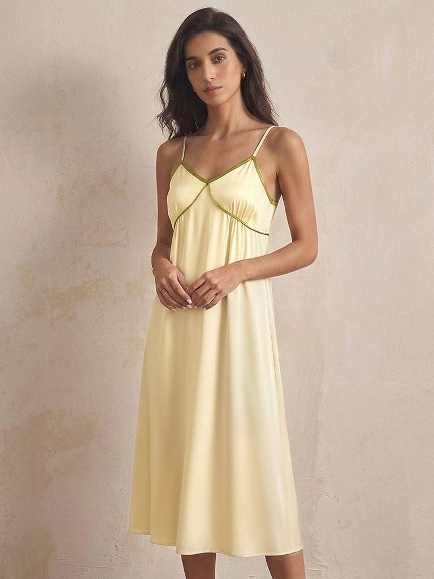Loose-fitting_A-line_Comfortable_Slip_Dress#color_Lime Green