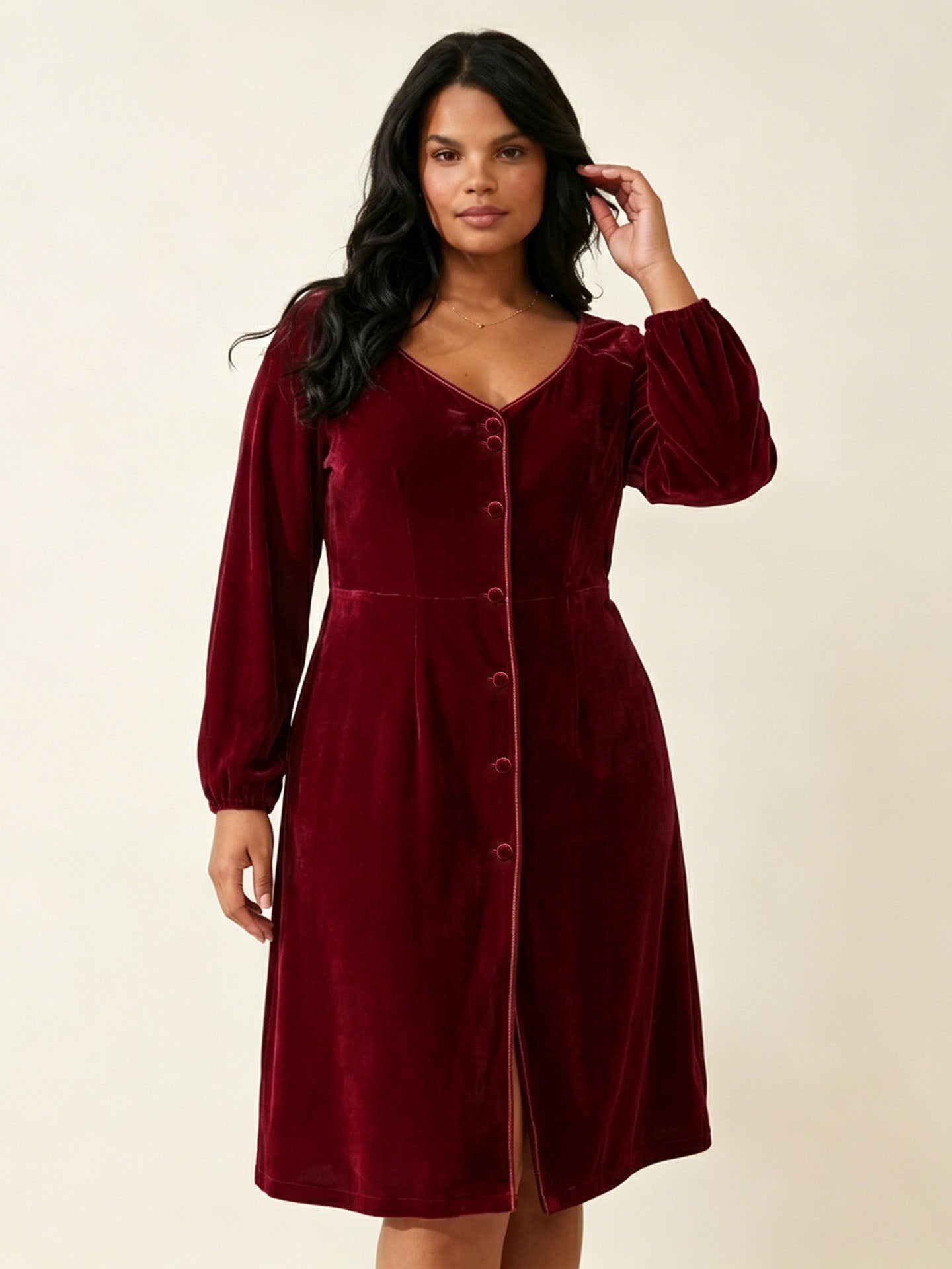 Silk Velvet Dress#color_ Burgundy