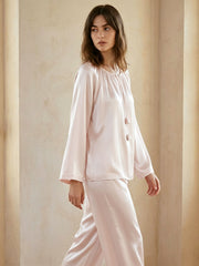 Flower bud drawstring long sleeve trousers suit#color_Blush Pink