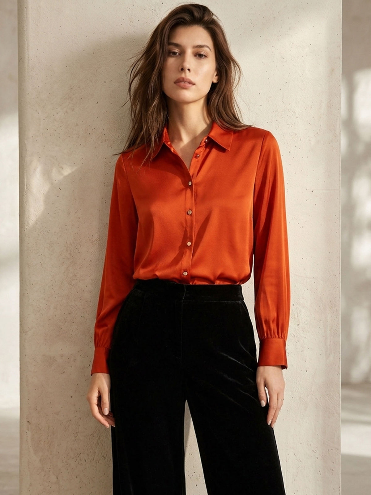 Stretch silk double joe shirt#color_Rust