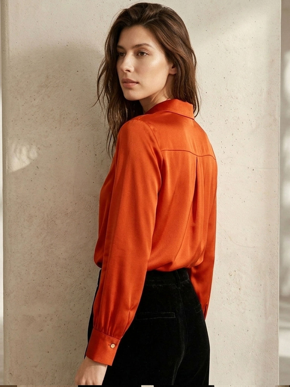 Stretch silk double joe shirt#color_Rust