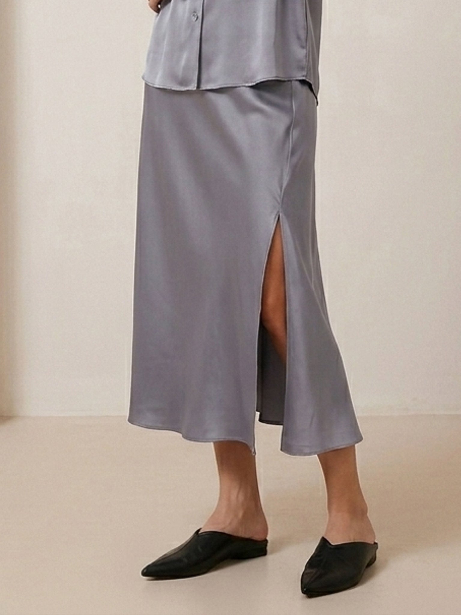 22 Momme Silk Slip Skirt #color_Blue Grey