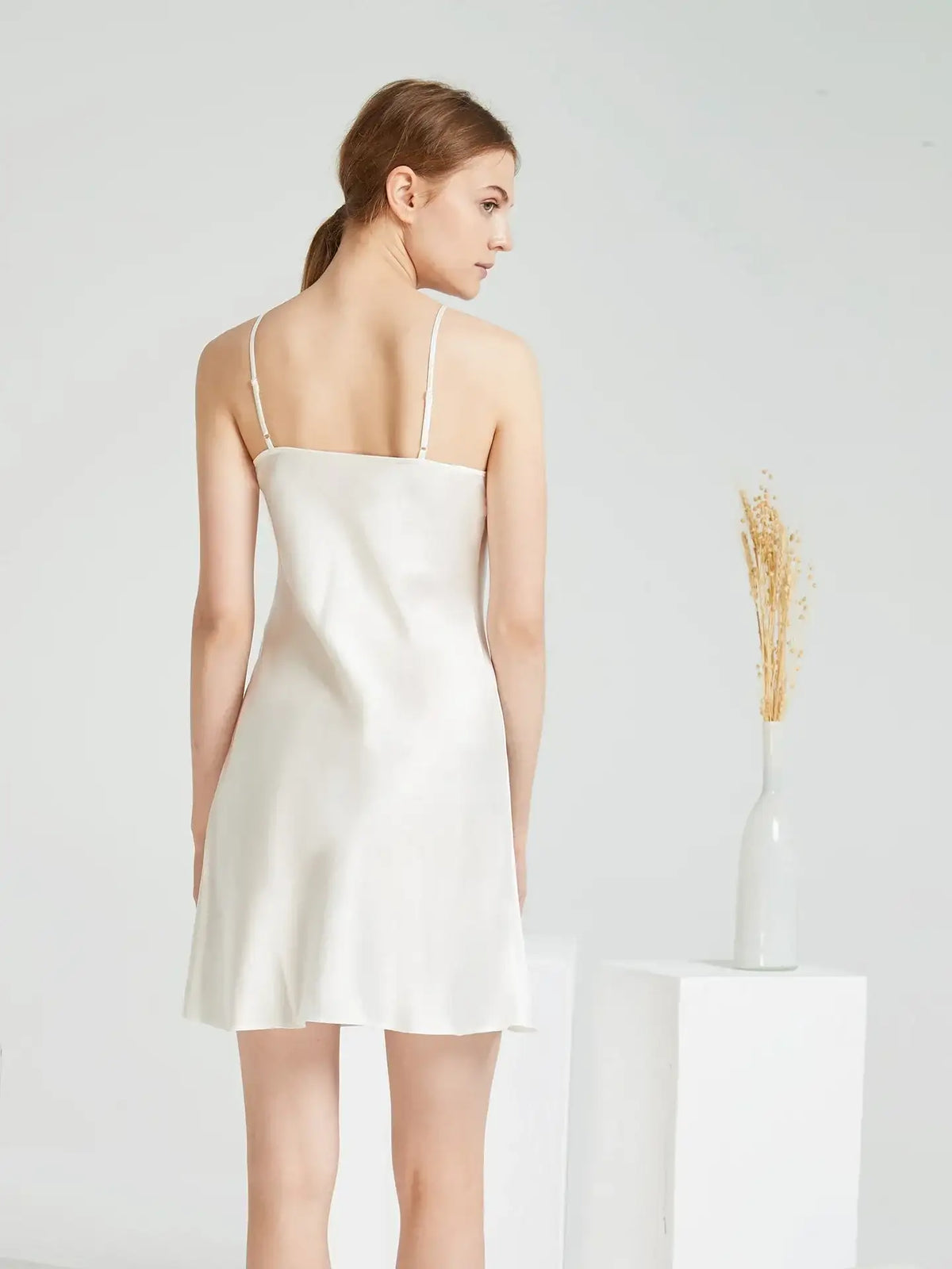 19 Momme 100% Mulberry Silk Slip Dress for Women#color_White