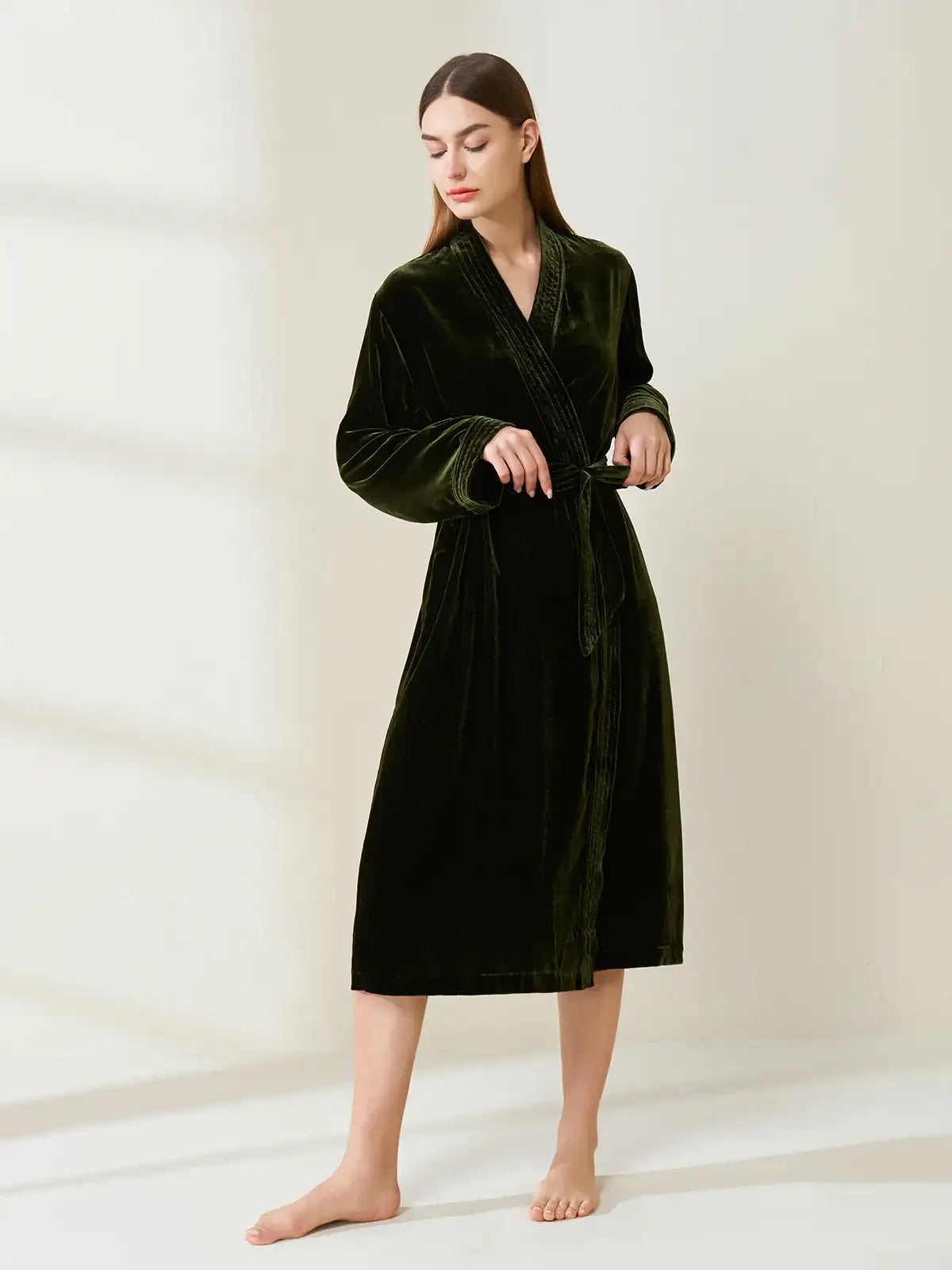 Velvet Suspender Trousers Set With Robe 3PCS - JANCESILK