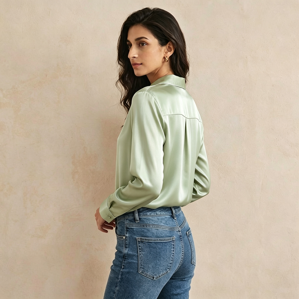 Versatile Elegance Stretch Silk Blouse#color Sage Green