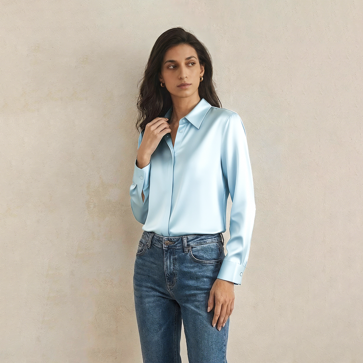 Versatile Elegance Stretch Silk Blouse#color Baby Blue