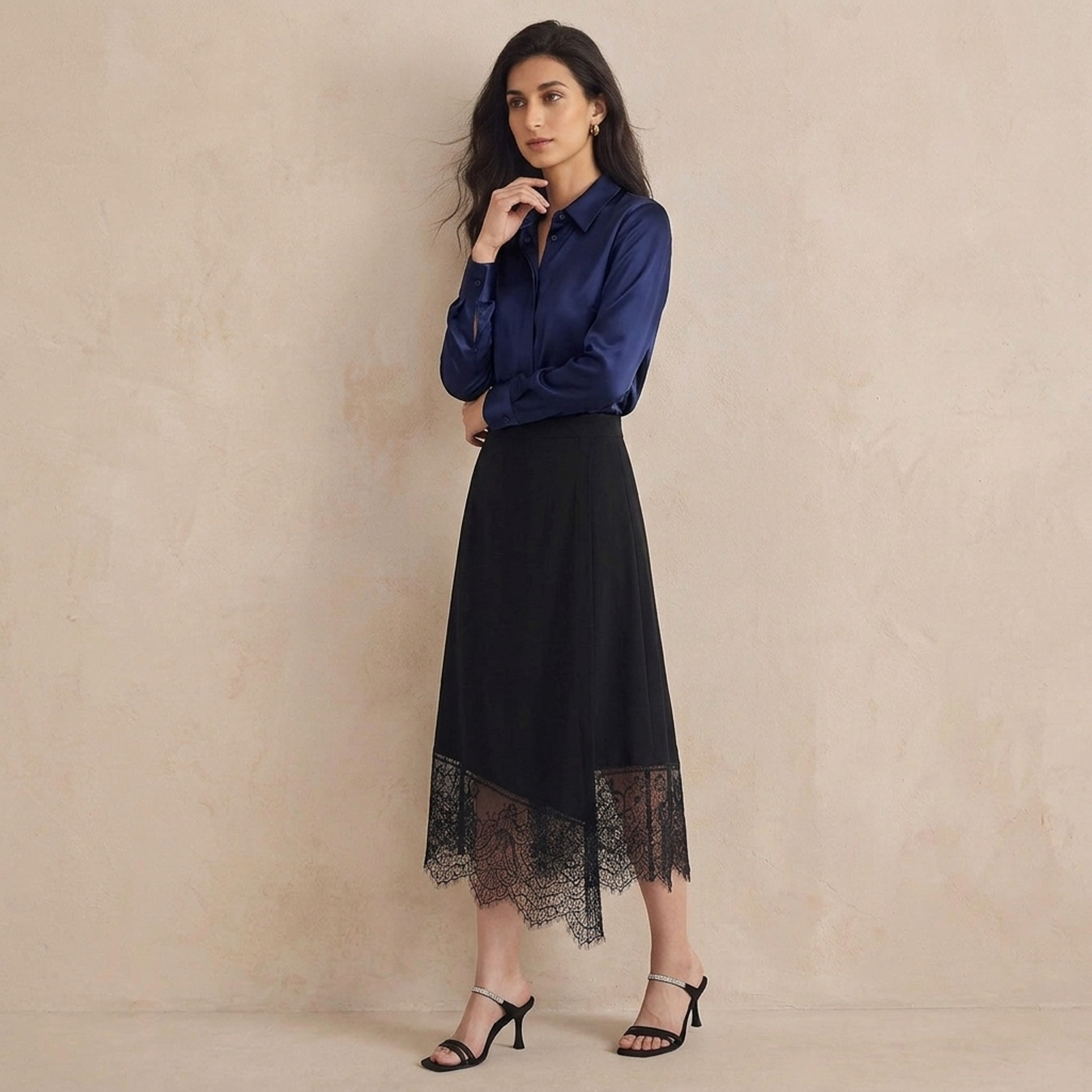 22 Momme Silk Lace Wrap Skirt#color_Black