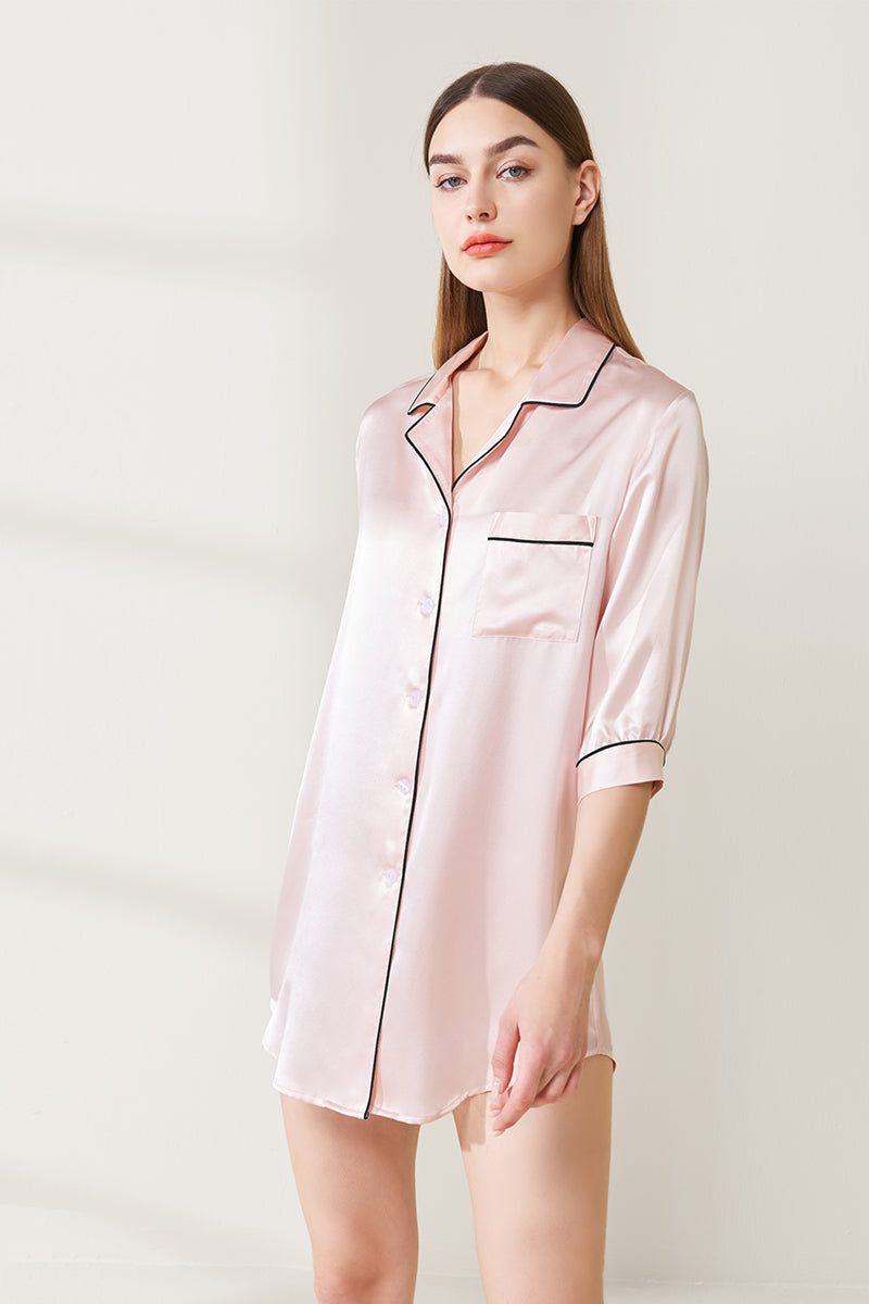 Shirt collar silk nightdress